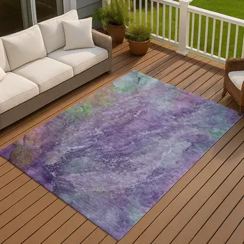8' X 10' Purple And Green Abstract Washable Indoor Outdoor Area Rug