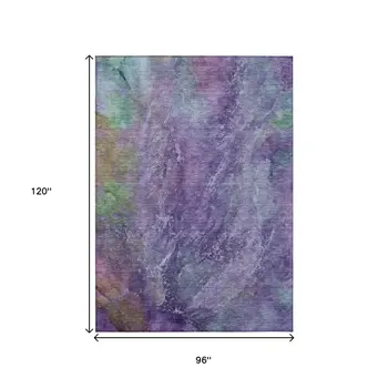 8' X 10' Purple And Green Abstract Washable Indoor Outdoor Area Rug