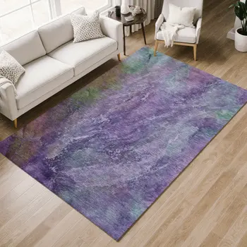 8' X 10' Purple And Green Abstract Washable Indoor Outdoor Area Rug