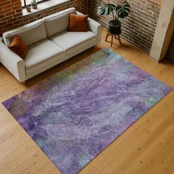 8' X 10' Purple And Green Abstract Washable Indoor Outdoor Area Rug