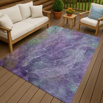 8' X 10' Purple And Green Abstract Washable Indoor Outdoor Area Rug