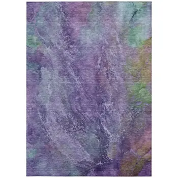 10' X 14' Purple And Green Abstract Washable Indoor Outdoor Area Rug