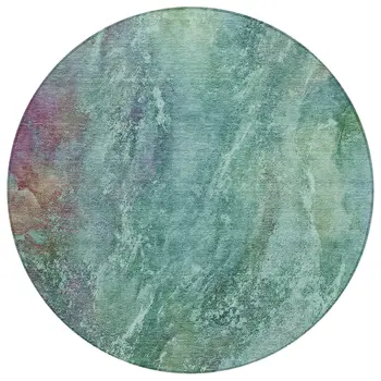 8' Teal Blue Green And Purple Round Abstract Washable Indoor Outdoor Area Rug