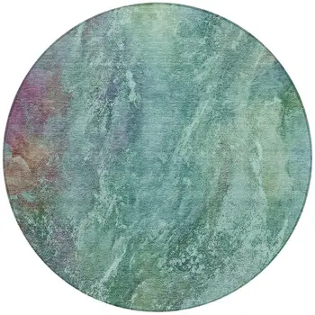 8' Teal Blue Green And Purple Round Abstract Washable Indoor Outdoor Area Rug
