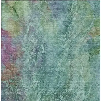 8' X 10' Teal Blue Green And Purple Abstract Washable Indoor Outdoor Area Rug