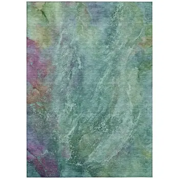 8' X 10' Teal Blue Green And Purple Abstract Washable Indoor Outdoor Area Rug