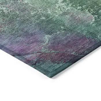 8' X 10' Teal Blue Green And Purple Abstract Washable Indoor Outdoor Area Rug
