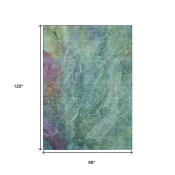 8' X 10' Teal Blue Green And Purple Abstract Washable Indoor Outdoor Area Rug