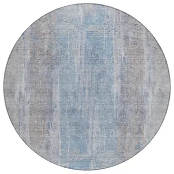 8' Beige And Blue Round Abstract Washable Indoor Outdoor Area Rug