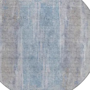 8' Beige And Blue Round Abstract Washable Indoor Outdoor Area Rug