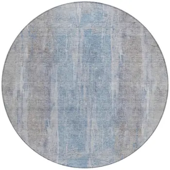 8' Beige And Blue Round Abstract Washable Indoor Outdoor Area Rug