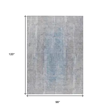 8' X 10' Beige And Blue Abstract Washable Indoor Outdoor Area Rug