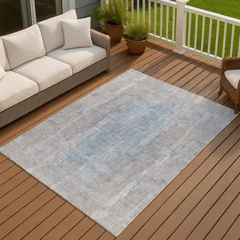 10' X 14' Beige And Blue Abstract Washable Indoor Outdoor Area Rug