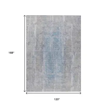 10' X 14' Beige And Blue Abstract Washable Indoor Outdoor Area Rug