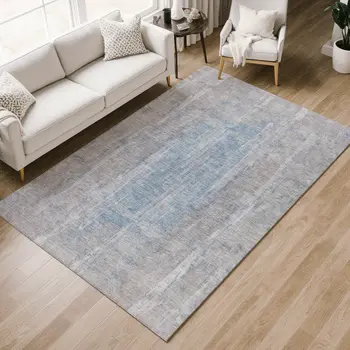 10' X 14' Beige And Blue Abstract Washable Indoor Outdoor Area Rug