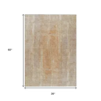 3' X 5' Khaki And Beige Abstract Washable Indoor Outdoor Area Rug