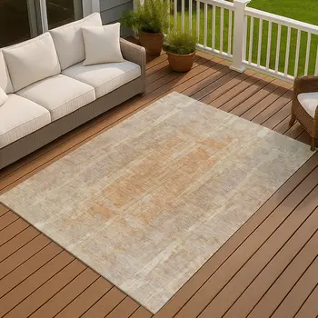 5' X 8' Khaki And Beige Abstract Washable Indoor Outdoor Area Rug