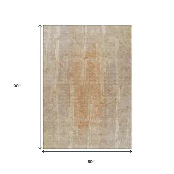 5' X 8' Khaki And Beige Abstract Washable Indoor Outdoor Area Rug