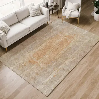 5' X 8' Khaki And Beige Abstract Washable Indoor Outdoor Area Rug