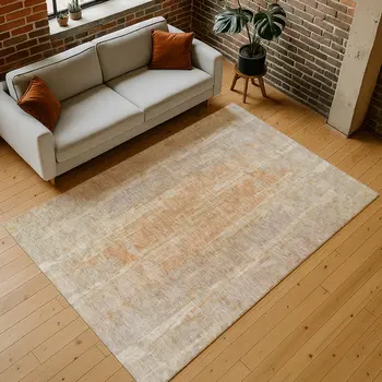 5' X 8' Khaki And Beige Abstract Washable Indoor Outdoor Area Rug