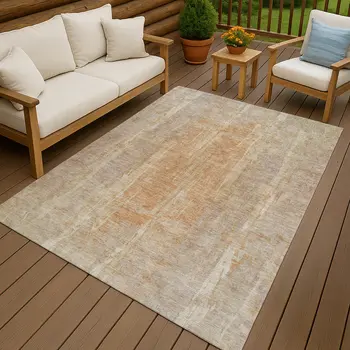 9' X 12' Khaki And Beige Abstract Washable Indoor Outdoor Area Rug