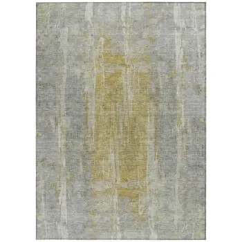 5' X 8' Pewter And Gold Abstract Washable Indoor Outdoor Area Rug