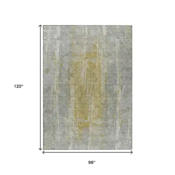 8' X 10' Pewter And Gold Abstract Washable Indoor Outdoor Area Rug