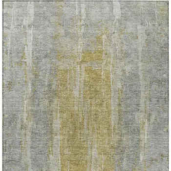 9' X 12' Pewter And Gold Abstract Washable Indoor Outdoor Area Rug