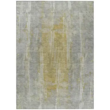 9' X 12' Pewter And Gold Abstract Washable Indoor Outdoor Area Rug