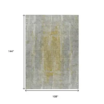 9' X 12' Pewter And Gold Abstract Washable Indoor Outdoor Area Rug