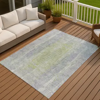 5' X 8' Plum And Green Abstract Washable Indoor Outdoor Area Rug