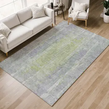 5' X 8' Plum And Green Abstract Washable Indoor Outdoor Area Rug