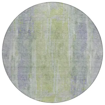 8' Plum And Green Round Abstract Washable Indoor Outdoor Area Rug