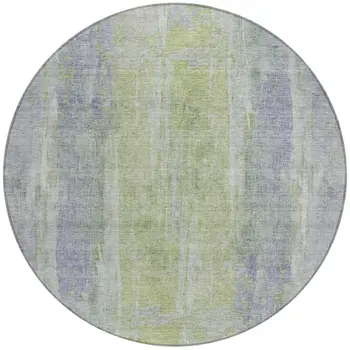 8' Plum And Green Round Abstract Washable Indoor Outdoor Area Rug