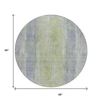 8' Plum And Green Round Abstract Washable Indoor Outdoor Area Rug
