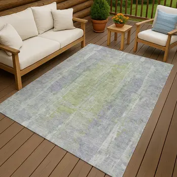 10' X 14' Plum And Green Abstract Washable Indoor Outdoor Area Rug