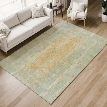 3' X 5' Sage And Copper Abstract Washable Indoor Outdoor Area Rug