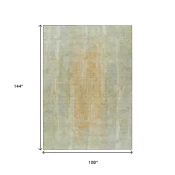 9' X 12' Sage And Copper Abstract Washable Indoor Outdoor Area Rug
