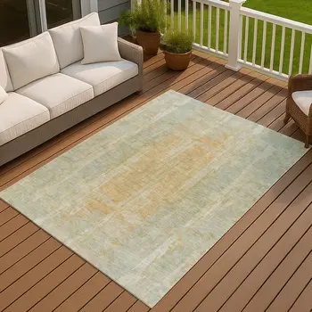 10' X 14' Sage And Copper Abstract Washable Indoor Outdoor Area Rug