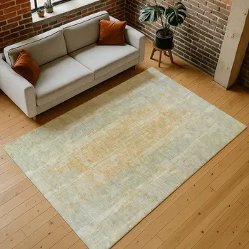 10' X 14' Sage And Copper Abstract Washable Indoor Outdoor Area Rug