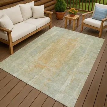 10' X 14' Sage And Copper Abstract Washable Indoor Outdoor Area Rug