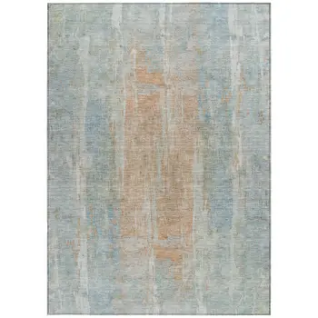 5' X 8' Sky Blue And Copper Abstract Washable Indoor Outdoor Area Rug