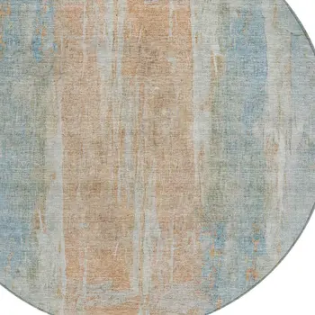 8' Sky Blue And Copper Round Abstract Washable Indoor Outdoor Area Rug