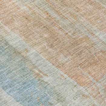 8' Sky Blue And Copper Round Abstract Washable Indoor Outdoor Area Rug