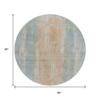 8' Sky Blue And Copper Round Abstract Washable Indoor Outdoor Area Rug