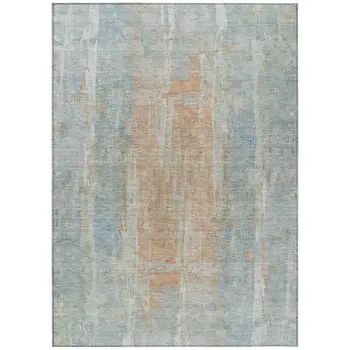 8' X 10' Sky Blue And Copper Abstract Washable Indoor Outdoor Area Rug
