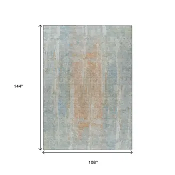 9' X 12' Sky Blue And Copper Abstract Washable Indoor Outdoor Area Rug