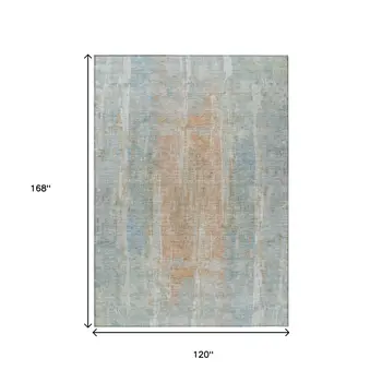 10' X 14' Sky Blue And Copper Abstract Washable Indoor Outdoor Area Rug