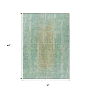 3' X 5' Teal Blue And Copper Abstract Washable Indoor Outdoor Area Rug