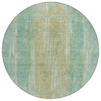 8' Teal Blue And Copper Round Abstract Washable Indoor Outdoor Area Rug
